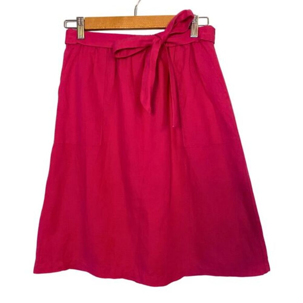J Crew | Hot Pink Linen/Cotton A Line Skirt with Tie Belt
